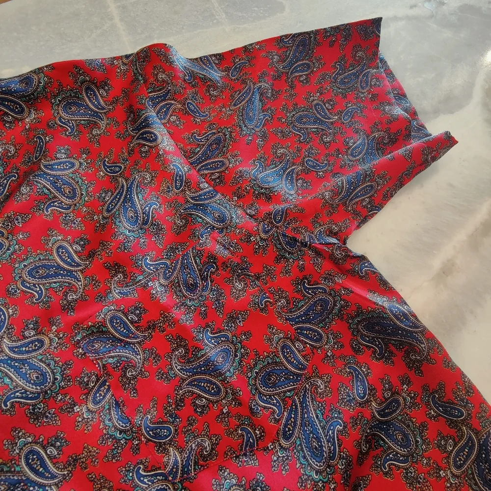 COPY - NWT Silk Pajama Set- Short Sleeves + Pants | Vintage Asian Print PJ - Picture 5 of 8